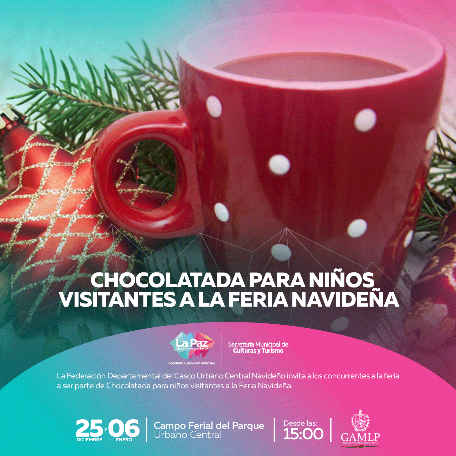 Chocolatada para niños visitantes a la Feria Navideña